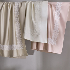 Luxury Four Piece <b>Bedding</b> Set Solid Color Lace Trim Breathable All Season - Product Image 3