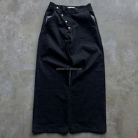 Produsen Jeans Custom, Kancing Celana Baggy 100% Katun 14oz Hitam Raw Selvedge Denim