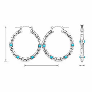 Pendientes de Aro con Grabado en Color Turquesa Vintage, Pendientes Grandes de Estilo Tribal para Mujer - Product Image 5