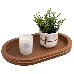 Bandeja ovalada de madera con cuentas estilo rústico francés, bandejas decorativas para organización del baño, color marrón - Product Image 5