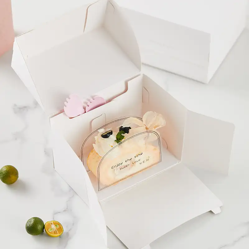 Caja rectangular de papel blanco para pastel, caja de regalo para pastel de postre, hecha a medida, desechable