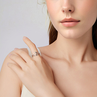 Bague ouverte double vague étincelante en argent sterling 925 Bijoux fins pour femmes Bague réglable double couche incurvée