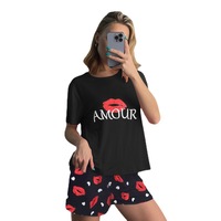 Ensemble 2 pièces décontracté doux ameublement coeur imprimé pour femmes vêtements de nuit pour femmes