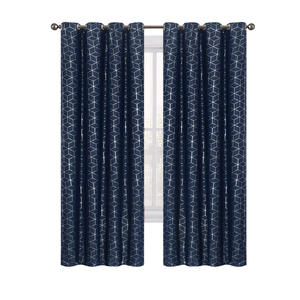 Rideaux occultants DaiRui en gros, imprimés à motifs géométriques, motif quadrillage argenté, œillets, isolation thermique, sur mesure, prêts à l'emploi - Product Image 4