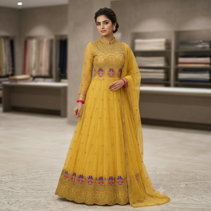 Heavy <b>Embroidery</b> Zari Peacock Motif Multi-color Thread Work Fabric, Luxury Ethnic Designer Brocade <b>Material</b> For Dresses Fabric - Product Image 1