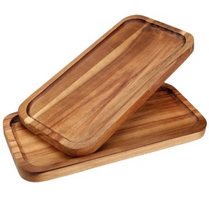 Acacia Wood Rectangular Serving <b>Tray</b> For <b>Tea</b> Coffee Snacks And Sushi Natural Color Solid Pattern 6541 - Product Image 4