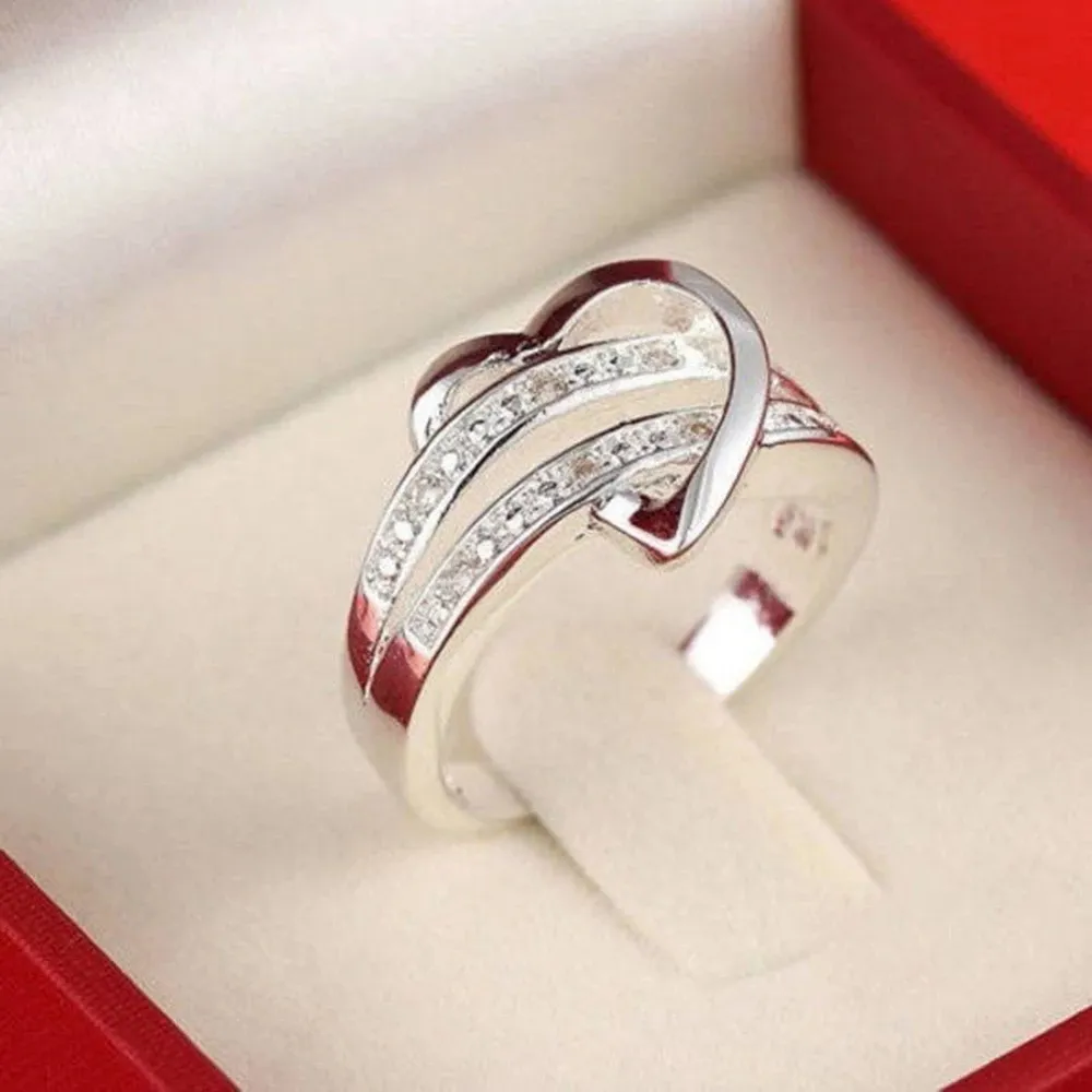 Fashion Women Rings Half Heart-shaped Double Retaining Ring Heart Love Women Wedding Ring Size 5 6 7 8 9 10 11 Gift Metal Trendy