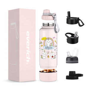 Coperchi a bocca larga isolati a doppia parete in acciaio inossidabile Set di bottiglie d'acqua per bambini con scomparto per tazze nascosto/Snack - Product Image 5