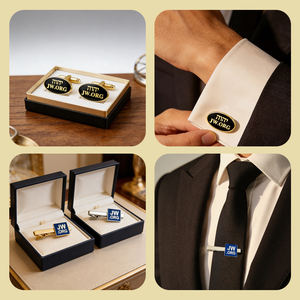 Set di Gemelli e Fermacravatta Personalizzati OEM JW.ORG con Logo Inciso e Versetto Biblico, Smalto Blu, Regali JW.ORG per Accessori Formali - Product Image 6
