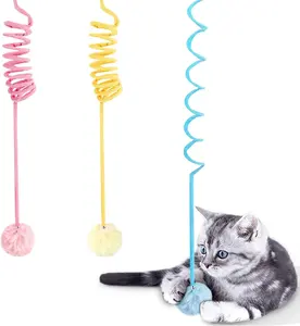 Persediaan hewan peliharaan dapat ditarik interaktif lucu Self-Hey penggoda kucing bola elastis warna-warni bola kucing gantung musim semi mewah bola kucing dengan bel