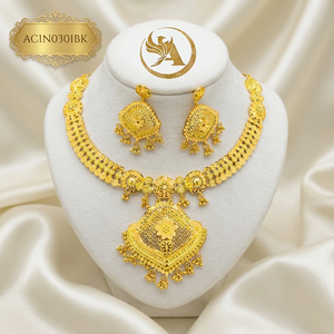 Vintage African <b>Bridal</b> Jewelry Set 24K Gold Plated Link Dubai Style Flower Design 18-inch Necklace Earrings Women Fashion - Product Image 1