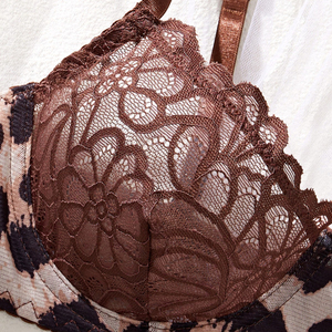 Ensemble <span class=keywords><strong>de</strong></span> soutien-gorge push-up en dentelle florale à imprimé léopard marron, bretelles réglables, doux et respirant, lingerie sexy pour femmes - Product Image 4