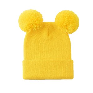 Knitted Hat Double Pom Pom Warm Windproof Ski Cap Adult Solid Color Acrylic Fiber - Product Image 4