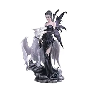 Resin black purple beautiful fairy fairy and white dragon statue