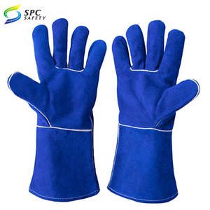 Gants <span class=keywords><strong>de</strong></span> soudage professionnels en cuir <span class=keywords><strong>de</strong></span> vachette fendu, résistants à la chaleur, jaunes, à manchette longue, 14 et 16 pouces, pour usage industriel, cheminée, barbecue, four - Product Image 4