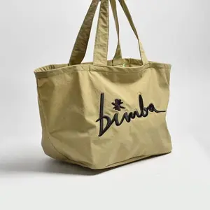 New solid color women's portable shoulder bag embroidered tote bag lightweight shopping bag