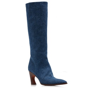 Bottines longues en cuir pour femmes, imprimé serpent, design fantaisie, denim foncé, grande taille 44, logo personnalisé, chaussures pour femmes - Product Image 4