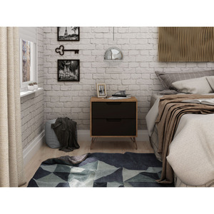 Comodino in legno grigio con gambe in metallo, mobiletto contenitore per camera da letto - Product Image 2