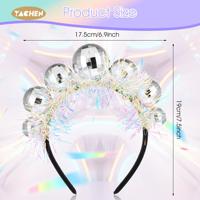 YACHEN Silber Disco Ball Stirnbänder Disco Ball Kopf bedeckung Kostüm Zubehör für Frauen Mädchen Silvester Party Zubehör
