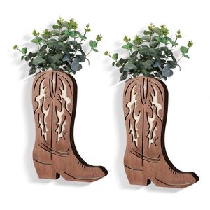 Macetero de Pared Rústico de Madera con Forma de Bota de Vaquero, Decoración Única de Estilo Occidental para Sala de Estar y Entrada - Product Image 3
