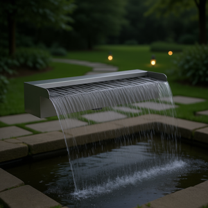 Fontaine de piscine rectangulaire en acier inoxydable, cascade, 17,7 pouces, design moderne, pour extérieur - Product Image 2