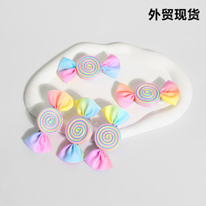 New Macaron Rainbow Gradient Lollipop <b>Bow</b> Hair <b>Clips</b> Cute Girls Side Bang Barrettes Kids Candy Hair Accessories - Product Image 4