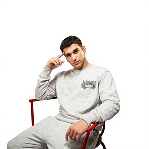 Sudadera de Felpa con Cuello Redondo para Hombre, Color Gris, Corte Regular, 100% Algodón, Diseño Estampado Paisley, Transpirable, Informal, para Otoño - Product Image 1