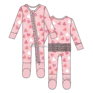 210 gsm Bambus Babykleidung Valentinstag Baby-Stiefel-Pjama Schlaftuch Onesie Großhandel Bambus Babykleidung