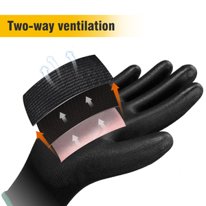 XINGYU EN388 Guantes negros de <span class=keywords><strong>PU</strong></span> con revestimiento de poliéster de calibre 13 Guantes protectores de seguridad para el trabajo con revestimiento de nailon <span class=keywords><strong>PU</strong></span> - Product Image 4