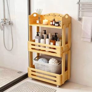 Bamboo floor-<b>standing</b> multi-tiered <b>vegetable</b> and fruit storage rack, Japanese minimalist style plant and flower pot shelf - Product Image 1