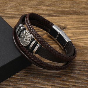 Bracciali Vintage Multistrato Intrecciati con Chiusura in Lega, <span class=keywords><strong>Bracciale</strong></span> in Pelle con Albero della Vita per la Festa del Papà, Regali di Compleanno, Gioielli - Product Image 3