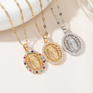 Collar con Colgante Ovalado <span class=keywords><strong>de</strong></span> la <span class=keywords><strong>Virgen</strong></span> <span class=keywords><strong>de</strong></span> <span class=keywords><strong>Guadalupe</strong></span> en Tono Dorado Brillante, con Borde <span class=keywords><strong>de</strong></span> Cuerda Multicolor, Joyería <span class=keywords><strong>de</strong></span> Moda para Mujer, Regalo - Product Image 4