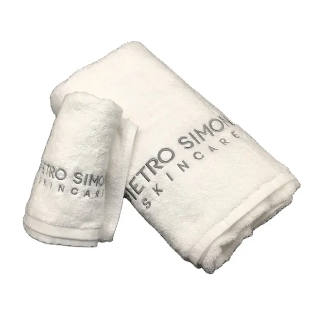 Serviettes à main blanches 100% coton, Logo brodé personnalisé 560gsm, Stock en ue