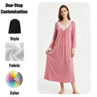 Chemise de nuit pour femme 2026, pyjama de luxe en modal à manches longues avec dentelle, ensemble de pyjama personnalisé à col en V pour femme