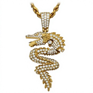 Collier unisexe hip-hop en alliage plaqué or 18 carats avec pendentif dragon chinois serti de zircons, cadeau de bijoux - Product Image 2
