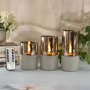 3 Pcs/set Factory Direct LED Pillar Candles Flameless With Faux Cement Exterior Battery Operated For Restaurant Ambiance