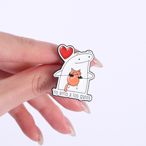 Flock Meme Figürü Kedi Emaye Rozetleri Komik İspanyolca Yo Amo a Los Gatos Yaka Broşu Toptan Satış - Product Image 4