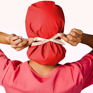 Chapeaux médicaux rouges pour femmes en polyester et élasthanne, bonnets médicaux pour infirmières, doublure en satin, cheveux longs, réglable, queue de cheval de travail - Product Image 2