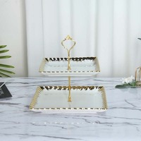 Support à cupcakes en porcelaine dorée à 3 niveaux, centre de table pour mariage, plateau de service pour gâteaux, pour fête d'anniversaire et décoration d'événements