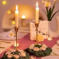 Centre de table en métal 3 pièces, plateau porte-bougie doré anti-goutte, porte-bougie conique doré fait main, décoration d'intérieur, mariage