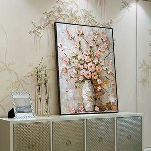 SQ texture épaisse <span class=keywords><strong>peinture</strong></span> à l'huile fleur rose avec vase mur art décor peint à la main <span class=keywords><strong>couteau</strong></span> palette toile <span class=keywords><strong>peinture</strong></span> à l'huile - Product Image 4