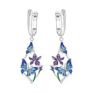 Pendientes de mariposa y flor de latón blanco que no se decoloran, diseño original y exclusivo, pendientes modernos y versátiles para mujer - Product Image 1