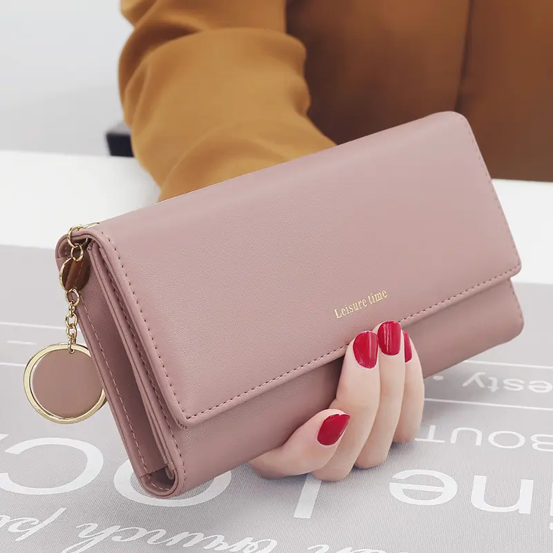 Cartera de mano de piel sintética para mujer, billetera larga de lujo, moda coreana, 2022