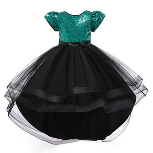 Robe de princesse pour enfants, en tulle à paillettes, coupe trapèze, col rond, costume de demoiselle d'honneur pour filles - Product Image 5