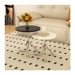 Table basse d'angle moderne minimaliste de style nordique <span class=keywords><strong>en</strong></span> acier inoxydable avec plateau <span class=keywords><strong>en</strong></span> bois de cerisier pour salon, côté canapé, mini table de chevet - Product Image 5
