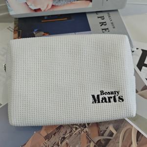 Pure Cotton Waffle Pattern Makeup <b>Bag</b> Beauty <b>Toiletry</b> <b>bag</b> Embroidered logo 7 Inches <b>For</b> <b>Women</b> - Product Image 2