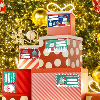 Rouleau d'étiquettes cadeaux de Noël 1,6''x2,95'' 500 pièces 6 motifs Père Noël Bonhomme de neige Ours Autocollant de Noël imperméable auto-adhésif