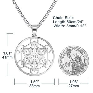 GIVELUCK Pendentif religieux chrétien en acier inoxydable plaqué or 18 carats, Cube <span class=keywords><strong>de</strong></span> <span class=keywords><strong>Metatron</strong></span>, géométrie sacrée, archange, ange, pour homme - Product Image 2