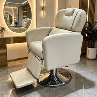 Fauteuil de Barbier Électrique Professionnel Minimaliste avec Pompe Hydraulique Durable et Inclinable en Similicuir pour Salon de Coiffure