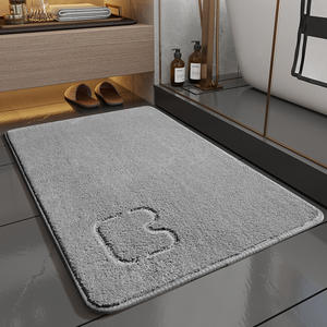 Tapis de bain rectangulaire gris en polaire antidérapant pour salle de bain, toilettes, entrée, usage domestique - Product Image 1